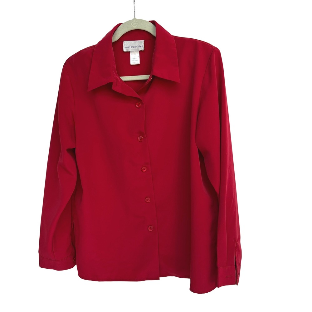 Susan Graver‎ Style Red Button Down Shirt Long Sleeve Top Womens Size M